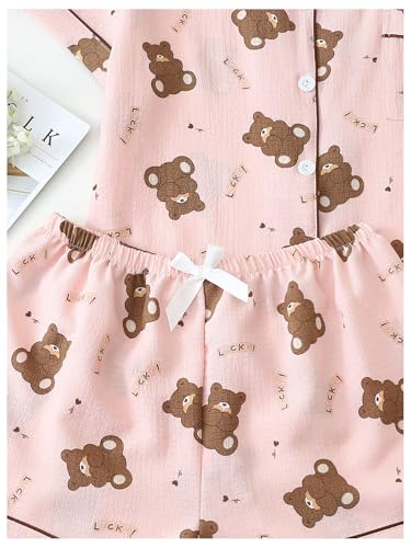 Image of Verdusa Pajamas For Women Set 2 Piece Summer Pajama Sets Cute Pjs Lounge Matching Button Shirt with Shorts