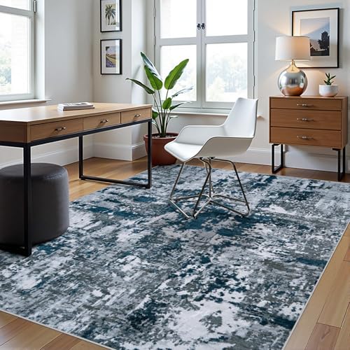 5x7 Area Rugs for Living Room Rug Washable: Abstract Rug for Dining Room Bedroom Carpet Non Slip 5 by 7 Indoor Modern Nursery Home Office Navy Grey