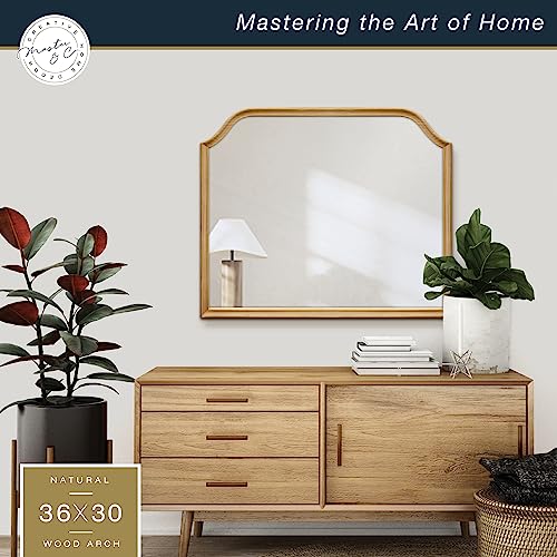 Image of MCS Master & Co. Arched Wall Mirror, 36x30, Natural Woodgrain | Solid Wood Arched Wall Mirror, Natural Woodgrain Frame For Bathroom, Bedroom & Living Room
