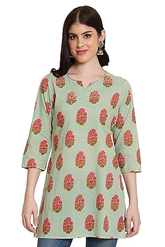 Image of Amazon Brand - Anarva Jaipuri Cotton Printed Short Kurti for Women