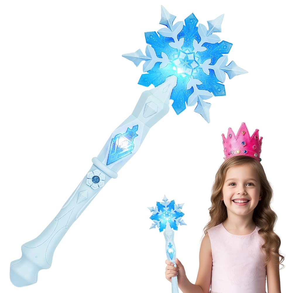 AUYAO Schneeflocke Leuchtend Zauberer Kinder Prinzessinnen Led Zauberstab Kind Magischer Zubehör Mädchen Feen Zauberstab mit Licht und Sound Leuchtzauberstab Prinzessin Cosplay Halloween Karneval-Rosa
