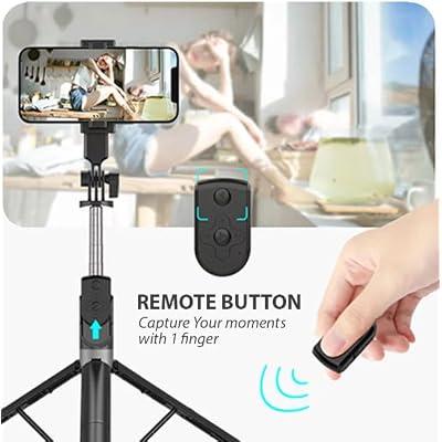 Coverzone Bluetooth Controlled Phone Tripod – Adjustable Height Selfie Stick, Desktop and Portable Design, P170 Suitable for Home, Studio, Holiday, Camping and Outdoor Shooting