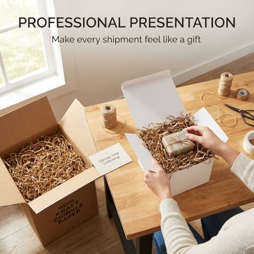 Image of BOX USA Kraft Crinkle Paper Filler (40lb) - Shredded Paper for Basket Stuffing, Shipping, Packaging, Confetti, Crafts & Holidays - Crinkle Cut