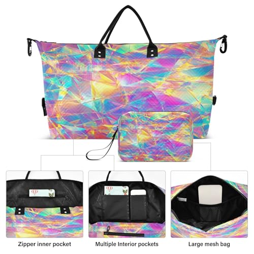 susiyo Rainbow Mixed Pattern Expandable Travel Duffle Bag, Large Weekender Overnight Bags and Adjustable Strap, Carry On Shoulder Tote Bag, Gym Duffel Bag with Toiletry Bags for Hospital2