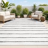 JONATHAN Y Berber Stripe Indoor Outdoor Area Rug 4X6 Ivory/Black, Colonia for Backyard, Patio, Porch, Easy-Cleaning, High Traffic, Pet-Friendly, Non-Shedding (SMB125D-4)