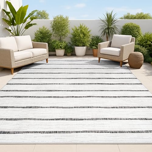 JONATHAN Y Berber Stripe Indoor Outdoor Area Rug 3X5 Ivory/Black, Colonia for Backyard, Patio, Porch, Easy-Cleaning, High Traffic, Pet-Friendly, Non-Shedding (SMB125D-3)
