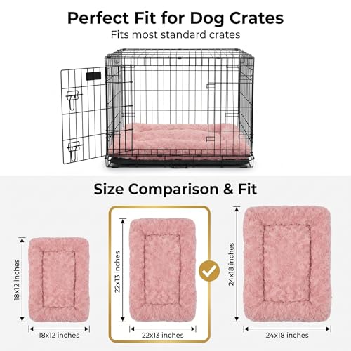 Image of Dog Crate Pad for Crate /Floor /Car for Small Dogs Washable | Deluxe Plush Dog Crate Pad with Non-Slip Bottom,Comfy Fluffy Kennel Pad for Maltese Shih Tzu Bichon Frise,22 inchx13 inch Pink