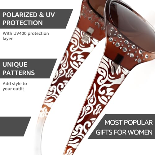 IGnaef Polarized Wrap Around Oval Rhinestone Sunglasses for Women UV Protection Anti Glare Sun Glasses for Driving IF008-24