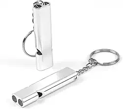 2 apitos de emergência, apito de tubos duplos de passo alto com chaveiro, prata