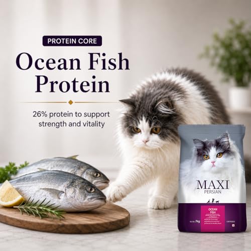 Image of Maxi Persian Adult Dry Cat Food 2.4kg (1.2kg + 1.2kg) | Ocean Fish Flavour | Suitable for All Life Stages | Supports Healthy Coat & Skin | Enriched with Essential Nutrients