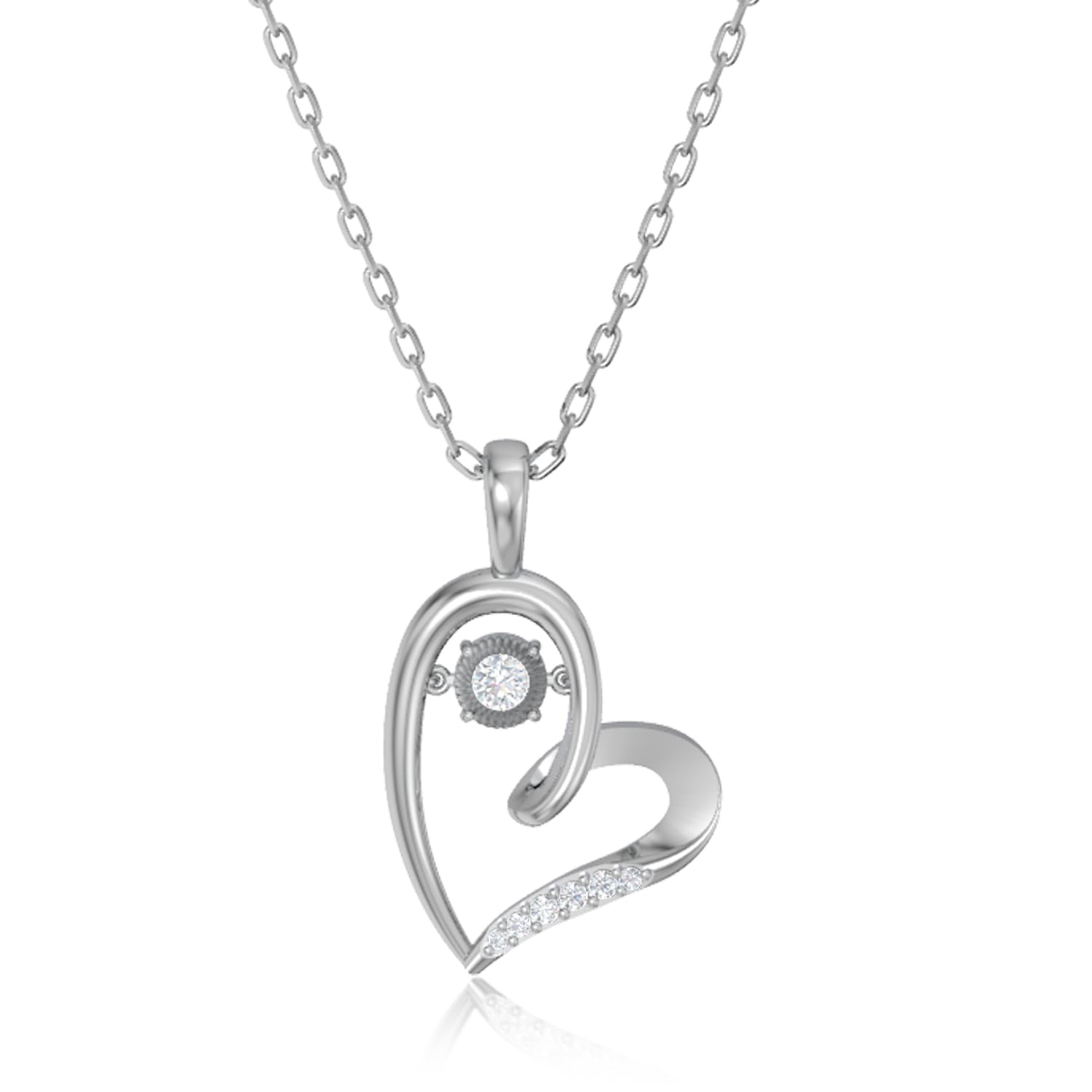 Eternaldia Dancing Diamond Necklaces for Women, Real Diamond Round or Heart Shape Necklace, Sterling Silver Necklace with 18 Inch Chain, Diamond Jewelry for Women (0.03-0.12 cttw)