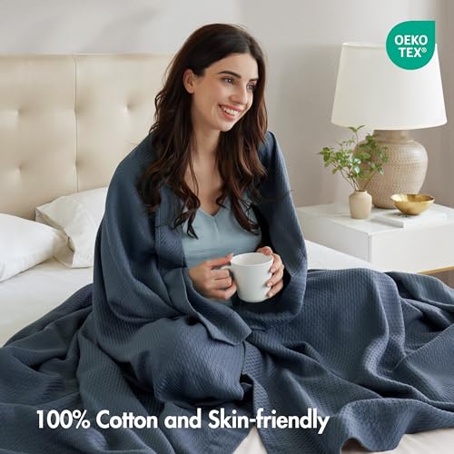 Image of Madison Park 100% Egyptian Cotton King Size Bed Blanket for Summer Blue