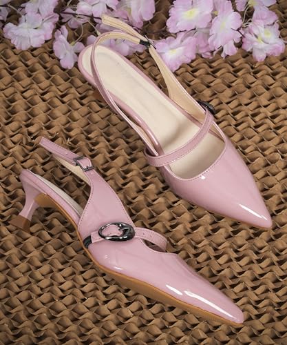 Image of JM LOOKS Women Pointed Toe Slingback Kitten Heels Fashion Buckle Strap Elegant Dress Pumps Shoes