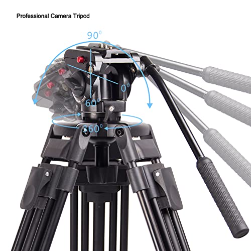 Système de trépied vidéo,CAMBOFOTO 163cm Trépied Professionnel en Aluminium à Double Tube,Tête Fluide 360°,Compatible avec Les Caméscopes Canon Nikon DSLR, Charge Maximale 8kg - Image 5