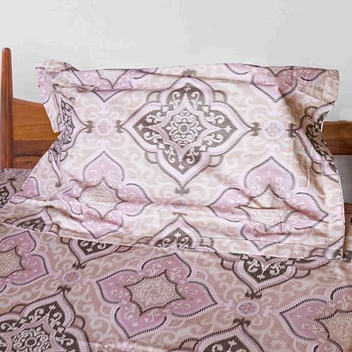 Image of Pure Source India Pure Cotton Elegance Bedding Set, Dreamy Cotton Comfort Double Bed Sheet with Pillow Covers (Rangoli Rose Brown)