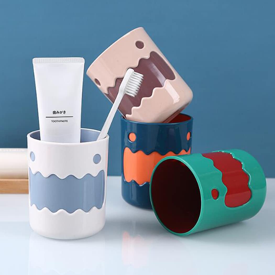 Hoshen cute little monster color matching mouthwash cup, reusable toothbrush holder, bathroom cup, tooth brushing cup, plastic 450ml (1Pcs, Blue) - Image 4