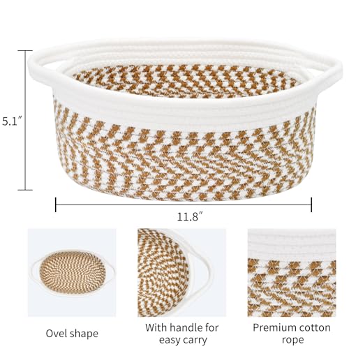 Image of ABenkle Small Basket with Handles, Boho Decorative Rope Woven Dog Cat Toy Storage Bin Shelf Storage Organizer, Easter Christmas Gift Basket, 12 inchx8 inchx5 inch