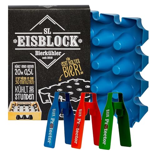 SL Eisblock Set Sparpaket 0 5l Bierkühler + 3 x Bier Protector Der Insektenschutz für Bierflaschen Geschenk TIPP Neu