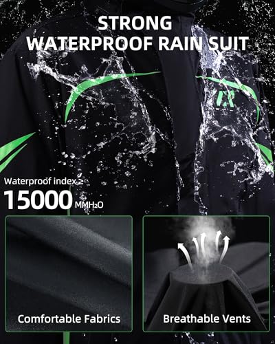 Men's Waterproof Rain Suit Rain Gear Jacket and Pant Outdoor Packable Lightweight Breathable Hooded Raincoat2