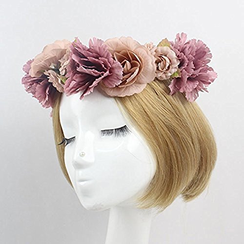 Foto von ULTNICE Blumenkranz,Blumen Stirnband Blumenkrone Boho Blumen Haarkranz Brautbrautjungfern Haarband für Damen Mädchen