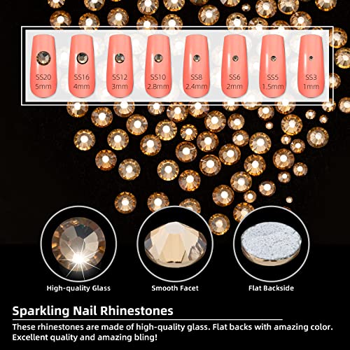 6410Pcs Champagne Gold Nail Rhinestones 600 Multi Shapes Flatback Crystals Gems +5810 Round Beads Glass Stones Diamonds Jewels Nail Art Supplies Nail Charms For Nails Faces Eyes Crafts Clothes #TOP2