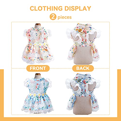 Abrrlo 2 Pack Dresses For Small Dogs Female Girls Puppy Cat Summer Dog Clothes Cute Floral Lace Pet Princess Birthday Dress Costume (Blue+Yellow,Xl) #TOP1