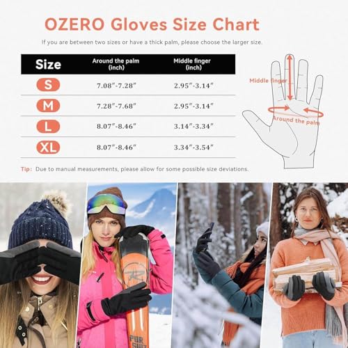 OZERO Winter Gloves for Women Touch Screen Non-Slip Silica Gel Thermal for Phone Texting - Windproof for Hiking Running Cycling Driving - Black (Medium)