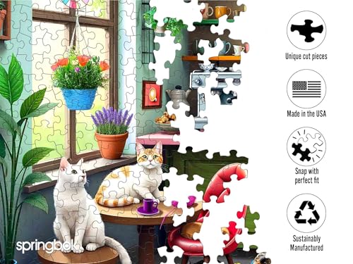Rompecabezas Springbok 'Cat Café', 500 piezas, para adultos, piezas únicas, fabricado en EE.UU., materiales ecológicos con gatitos juguetones y ambiente acogedor de cafetería miniatura 3