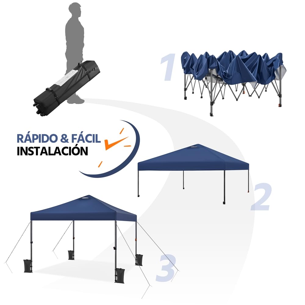Yaheetech Carpa Plegable 3x3M Altura Ajustable 262-282cm Cenador para Jardin Gazebo de Patio para Camping Playa,con Bolsa de Transporte, Resistente al Viento Azu;