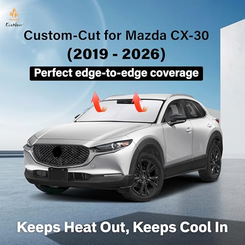 Image of EcoNour Windshield Sun Shade Compatible for Mazda CX-30 2019-2026 | Custom Fit Crossover Front Window Sunshade | Foldable Heat & UV Reflective Sun Visor