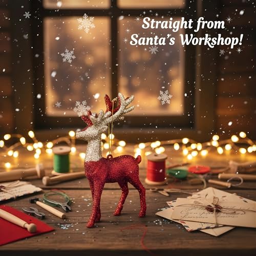 Image of Crackles Christmas Reindeer Hanging Ornament | Multi Color Glitter Deer Decoration for Christmas Tree, Home & Party Decor | Festive Decorative Item for Celebration