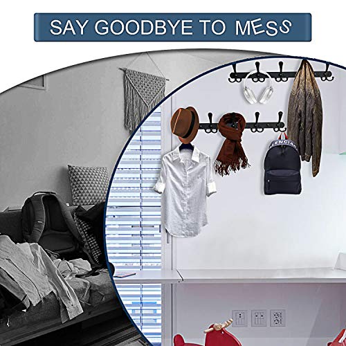 Aneder Coat Rack Wall Mount Wall Hooks Hat Rack Adhesive Wall Hooks Rail Heavy Duty Wall Rack With 5 Tri Hooks For Coat Hat Towel Purse Robes (Black, 2 Packs) #TOP2