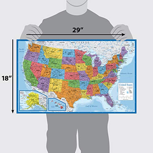 Palace Learning 1PK-BLUE-USA-18X29 Laminated Usa Map - 18 Inch X 29 Inch - Wall Chart Map Of The United States Of America thumb #1