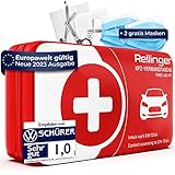 Rellinger® Verbandskasten Auto 2023 TÜV geprüft [EUROPAWEIT GÜLTIG] - inkl. 2x med. Gesichtsmasken - Vollständiges Erste Hilfe Set Auto [DIN 13164 ZERTIFIZIERT] - Verbandskasten Auto (StVO konform)