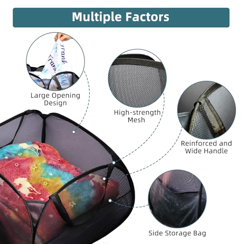 Image of Collapsible Laundry Baskets, 90L Large Foldable Laundry Basket, Durable Mesh Pop Up Hampers for Laundry, Dirty Clothes Laundry Hamper for Bedroom, Bathroom, Dorm, Laundry Room, Travel, Camping Black