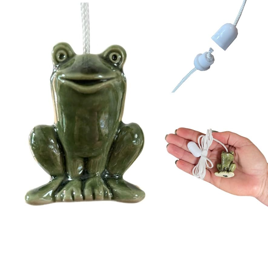 Ceramic Green Frog Light Pull with Cord & Connector - Novelty Handle for Bathroom Lights, Fans and Blinds