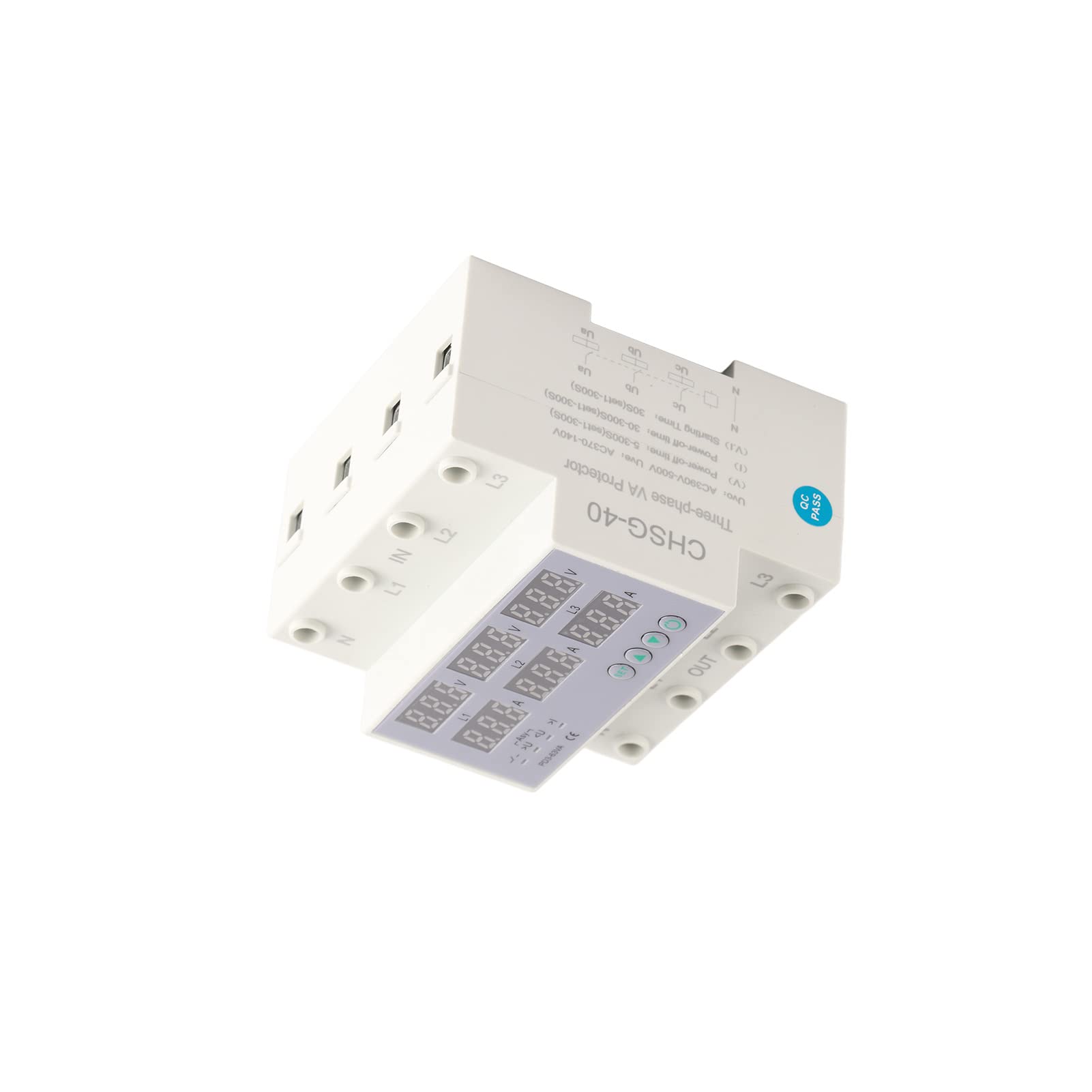 Voltmètre Triphasé Sur Rail DIN Ampèremètre, CHLT 63 Affichage Numérique Ampèremètre Din à Réinitialisation Automatique AC390 à 500V Tension AC370V 140V Sous Dispositif De Protection De Courant (40A)