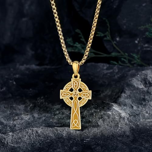 Celtic Cross Necklace Sterling Silver Irish Knot Claddagh Cross Pendant Jewelry for Men with 22"+2" Box Chain3