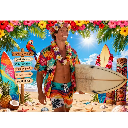 Fondo playero hawaiano 7x5 pies con cinta miniatura 4