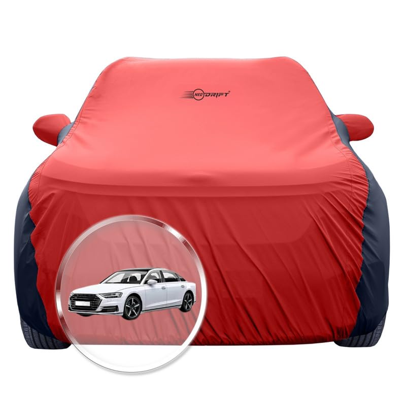 Image of NEODRIFT 'SuperTech' Car Cover for Audi A8 (100% Water-Resistant, All Weather Protection, Tailored Fit, Multi-Layered & Breathable Fabric) (Colour: Red+Black)