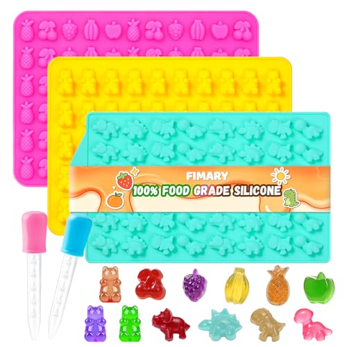 Gummy Candy Molds with 2pcs Droppers Silicone Bear Dinosaur Fruit Snack Molds Non-stick Silicone Chocolate Molds for Gummies Candy Chocolate Baking