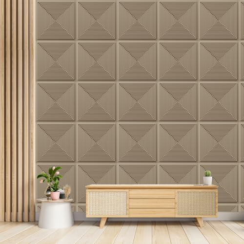 Image of Kayra Decor 3D PVC Wall Panels for Bedroom & Living Room | Pryamid Design |Mega Greige Color | 19.7 x 19.7 Inch | Pack of 40 | 107.6 Sq Ft