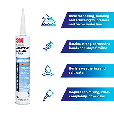 3M Marine Adhesive Sealant 5200 (06501) Permanent Bonding and Sealing for Boats and RVs Above and Below the Waterline Waterproof Repair, Tan, 10 fl oz Cartridge