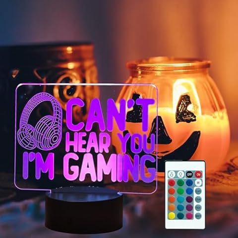 Laysinly Can't Hear You I'm Gaming Funny 3D Night Light for Boys Girls, Headphones Gamepad Graphic Video Games Gamer LED Desk Lamp Decor, Remote Control 16 Colors Changing Dimmable Cover