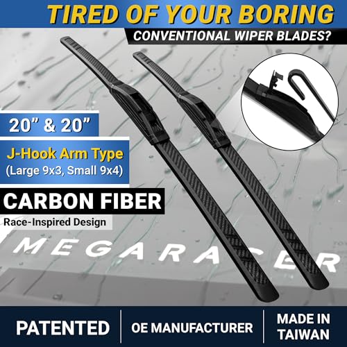 Image of Premium Silicone Windshield Wiper Blades 20 inch & 20 inch (2 Pack) for Car & Truck | Carbon Fiber Design, Quiet & Smooth Streak-Free Clean Wipe, All-Season, OEM Quality, Front Automotive Replacement Wipers