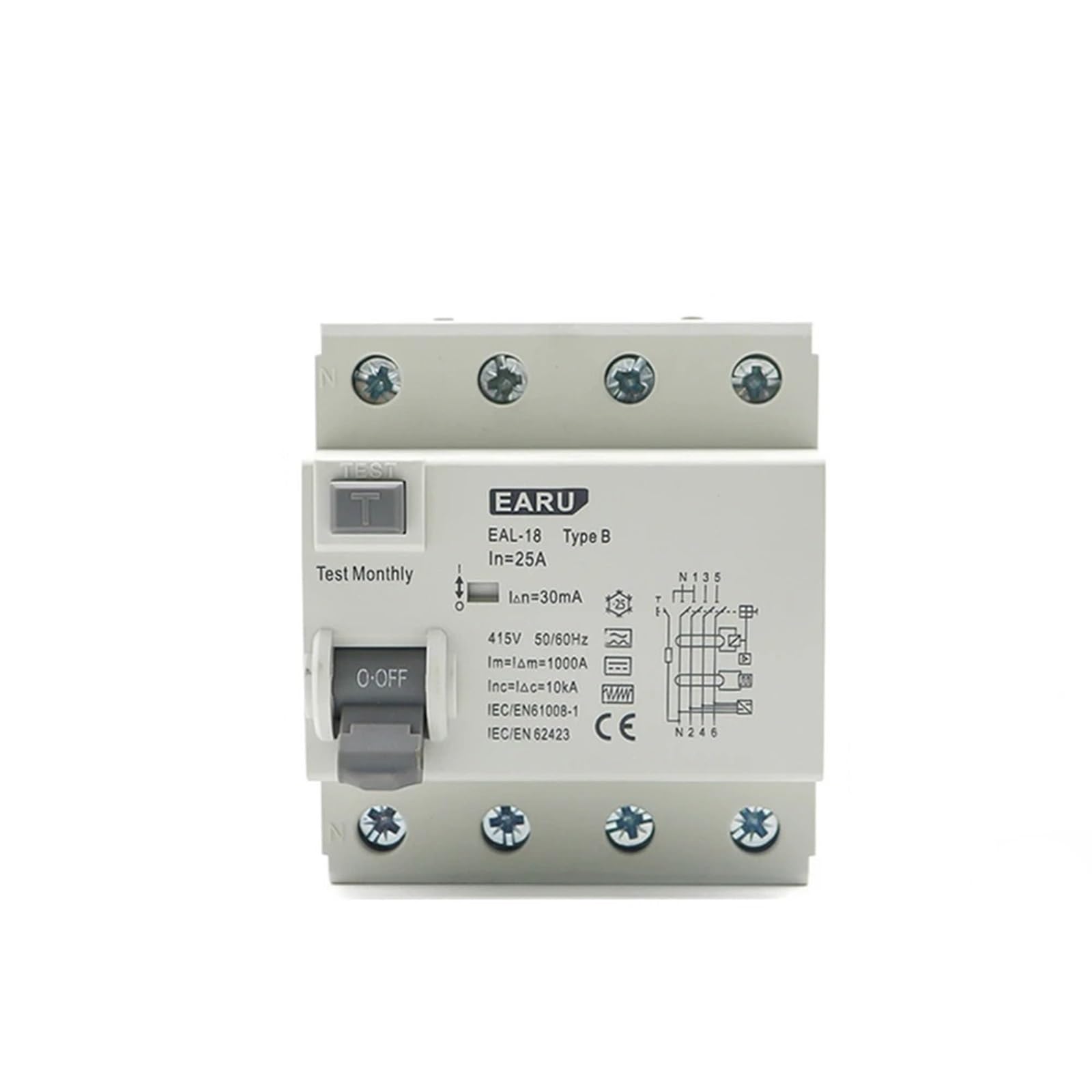 Disjoncteur différentiel type B 2P 32A 6KA pour borne de recharge de voiture électrique