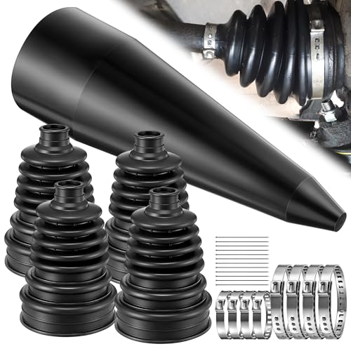 4 PCS Rubber CV Axle Boot Repair Kit with CV Boot Tool Cone Mounting, 8pcs Stainless Steel Clamps and 12pcs Cable ties for 2.32