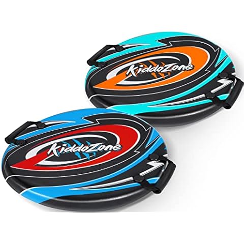 Foam Snow Tube Sledge for Kids-Round Saucer Sled 2 PCS Upgraded Round Heavy Duty Foam Sledges with Molded Handles Super Lightweight PE Core Saucer Sled Winter Snow Sledding Ideas for Kids Outdoor Cover