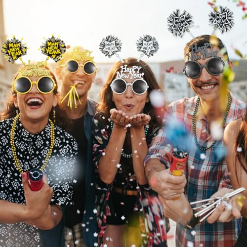 Gemscream 96 Pcs 2026 New Years Eve Party Supplies for 24 Guests Happy New Year Headbands Hats Noise Makers Glasses Necklace by Gemscream - Image 5