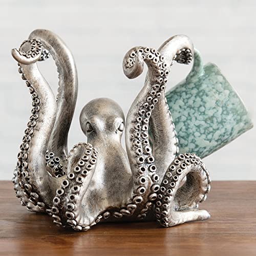 BLACK FOREST DECOR Octopus Depths Mug Holder - Nautical Polyresin Coastal Kitchen Mug Rack - Holds 4 Mugs - 10.25